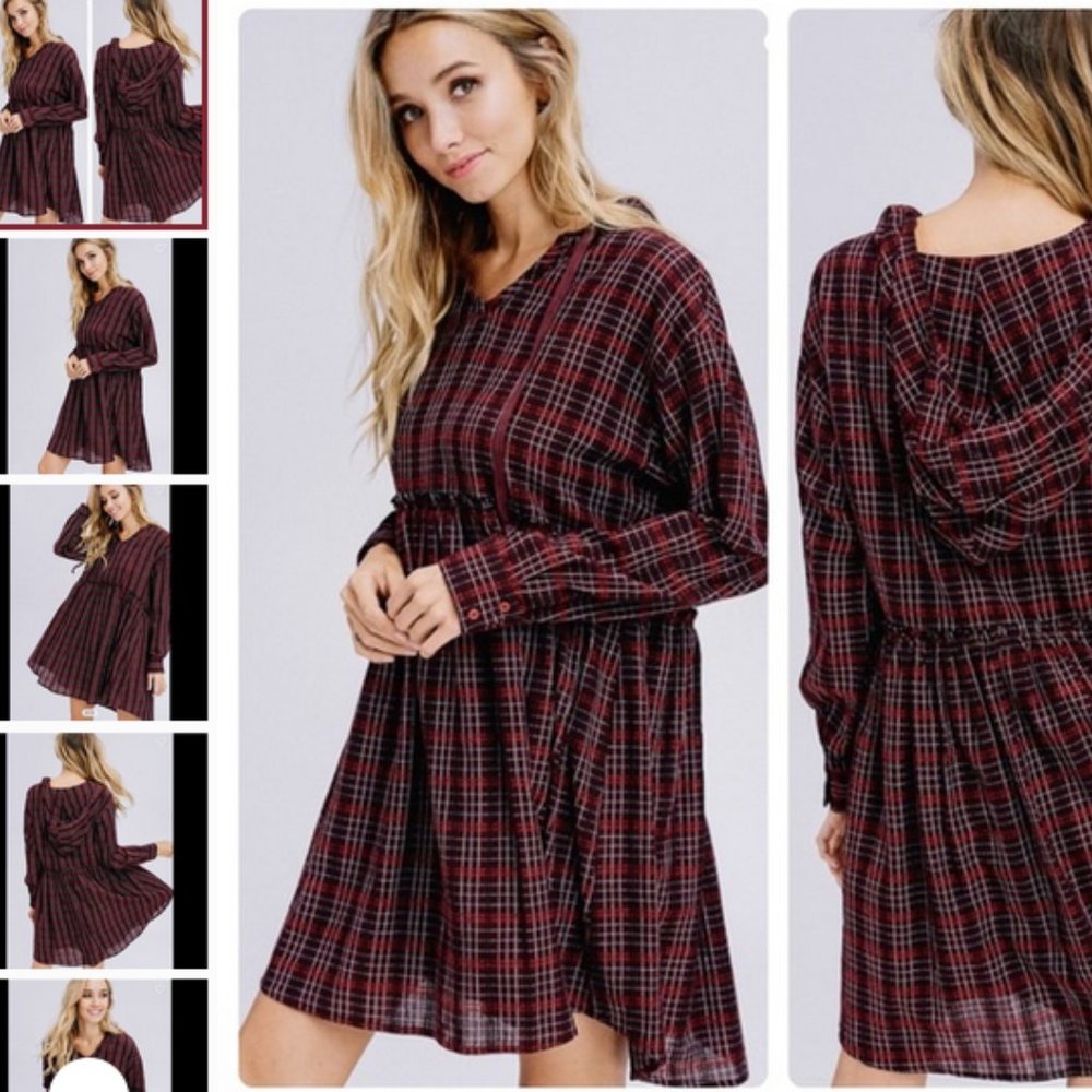 Emily - Red Checkered Hood Babydoll Dress/Top